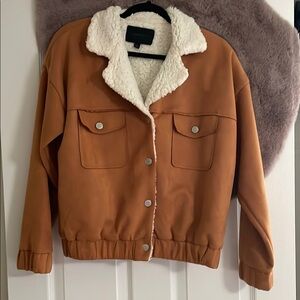 Sweet Rain Tan and White Teddy Jacket Cozy Sherpa-Lined